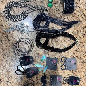 Paparazzi Black and Silver Jewelry Set with Green Accents